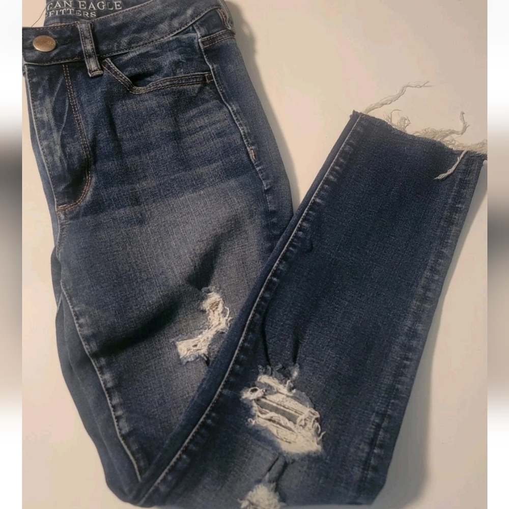 American Eagle AE Stretch Skinny Jeans Womens Sz 6 Distressed Medium Wash